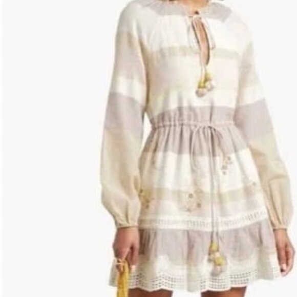 New HEMANT & NANDITA Mana Stripe Tassel Ties Boho Mini Dress M MSRP $330 - Picture 2 of 9